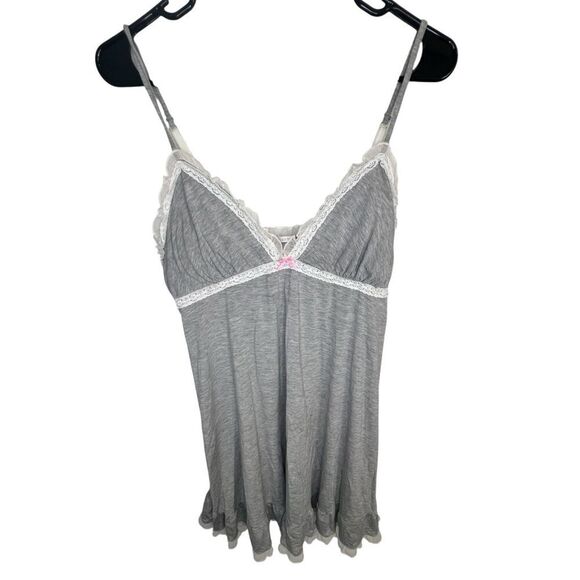Victorias Secret Grey Spaghetti Strap Nighty Mini Dress With Lace - Picture 1 of 4
